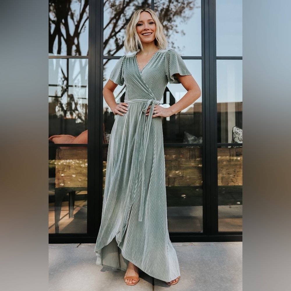 Balticborn Andi Ribbed Velvet Dress in Dusty Sage- worn only once!